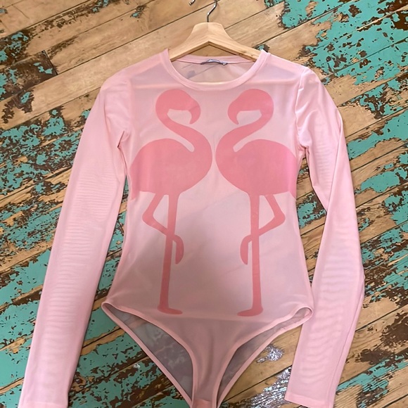 Pink flamingo mesh body suit - Picture 1 of 5